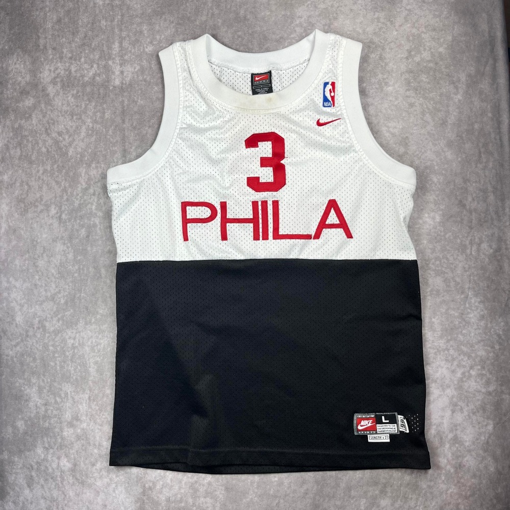 Nike Philadelphia 76ers Allen Iverson 3 NBA Jersey Mens Large White Black Mesh